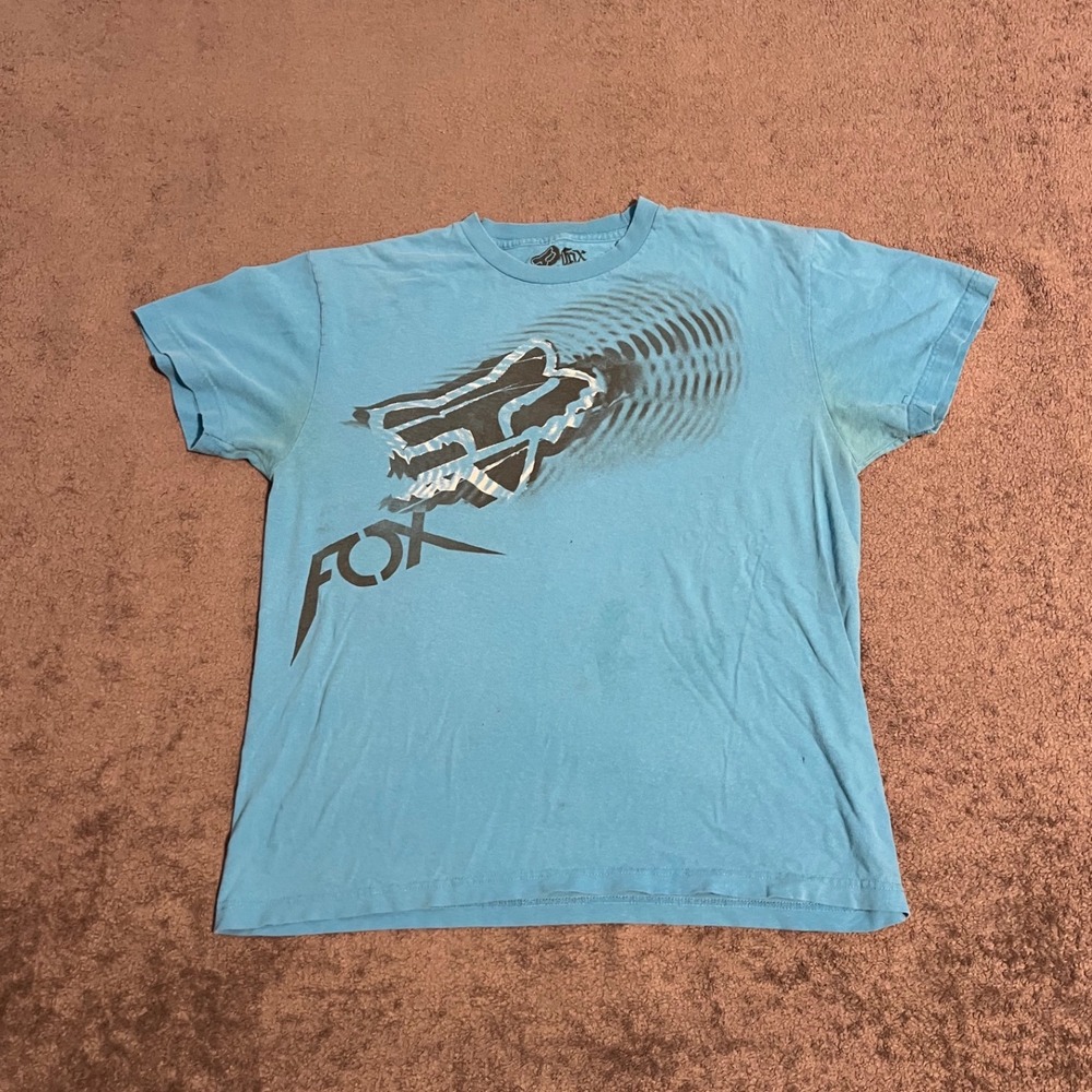 Vintage Y2K Fox Racing Mens Shirt Blue Large Distressed Motocross Tee